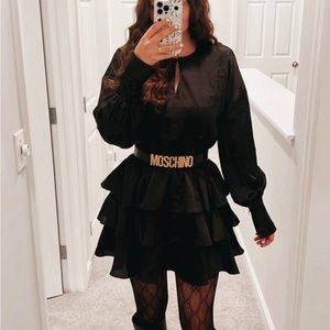 Aqua Womens Black Satin Tiered Keyhole Mini
Dress